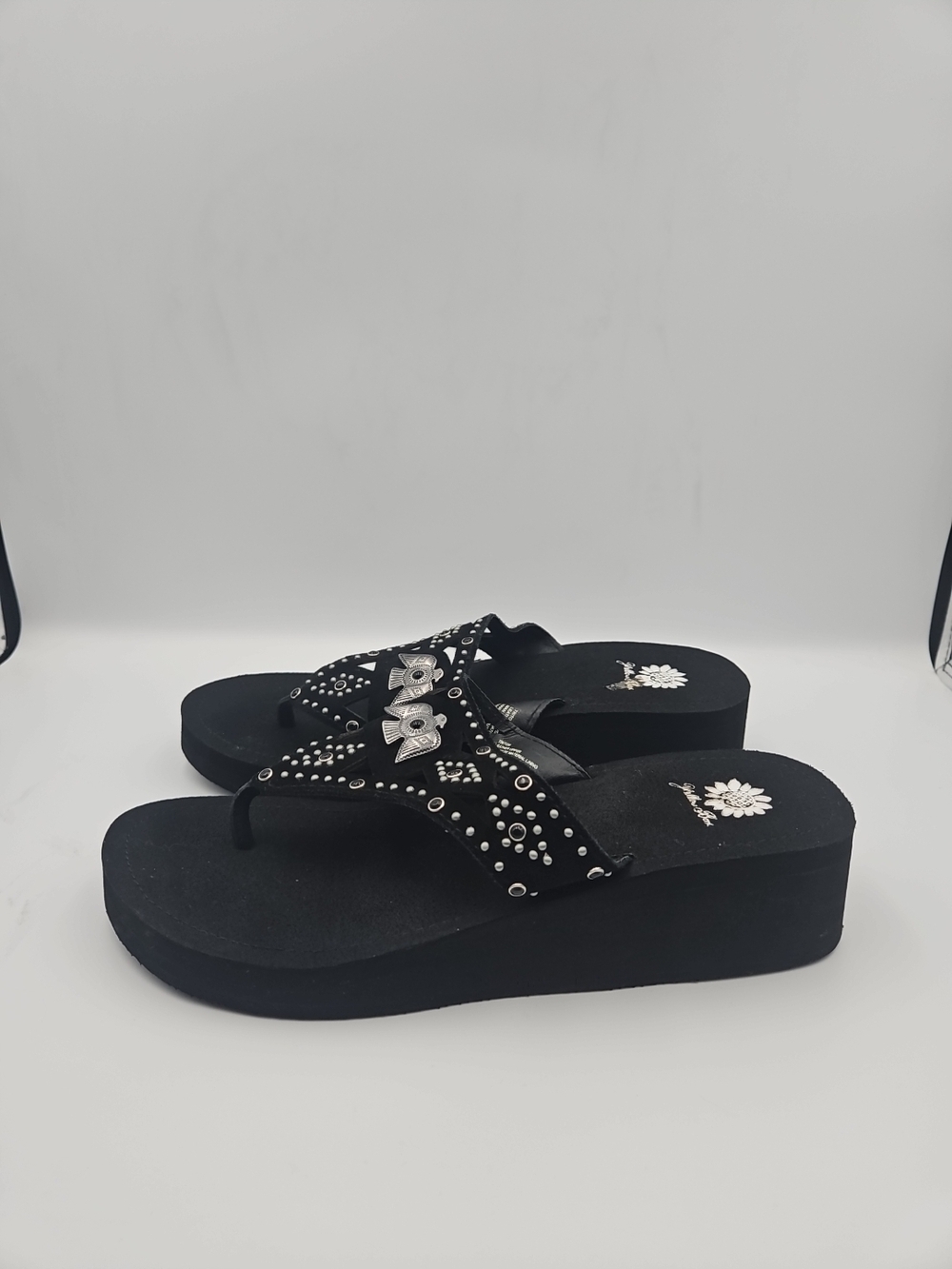 Yellow Box Black Studded Platform Flip Flop Sandals